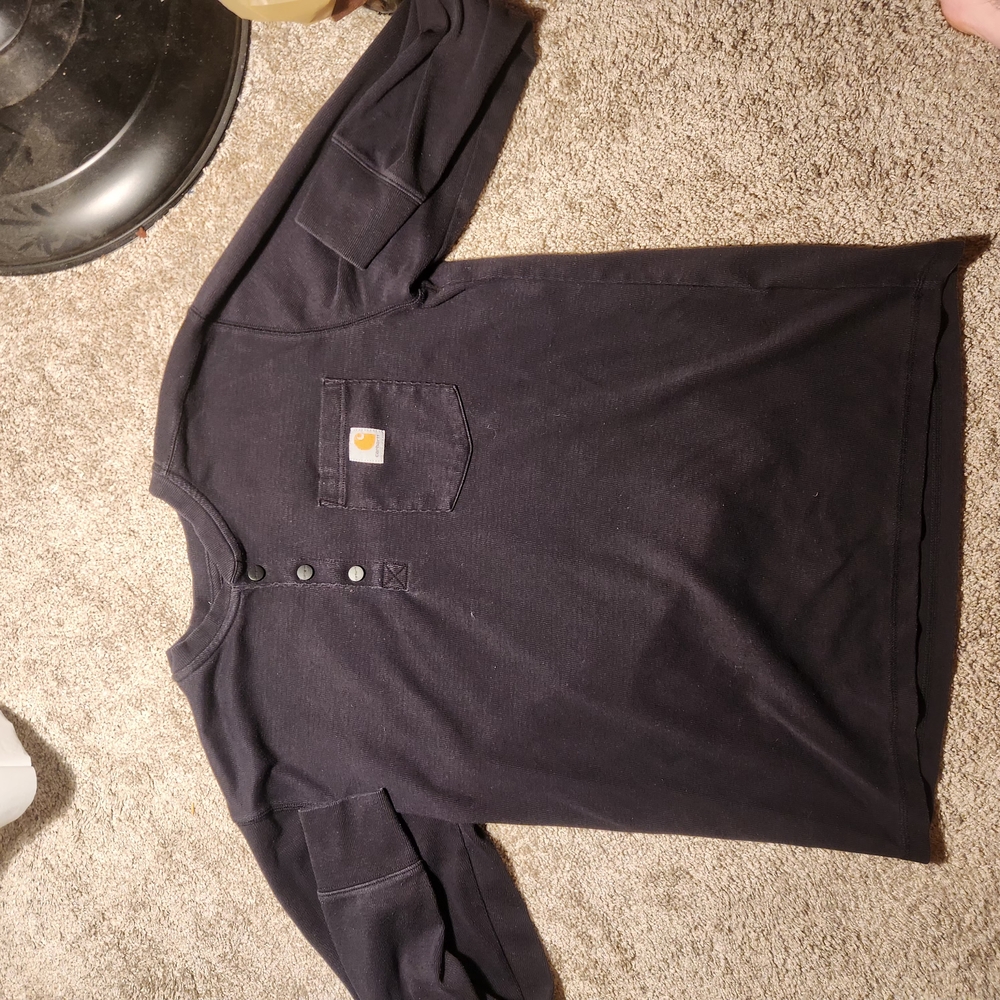 Carhartt Long Sleeve Shirt 1/4 Button Up Relaxed Fit Mens Size Large Black (2)